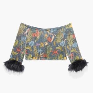 NWT Savage X Fenty Shimmer Crop Top with Faux Fur, Size 2X